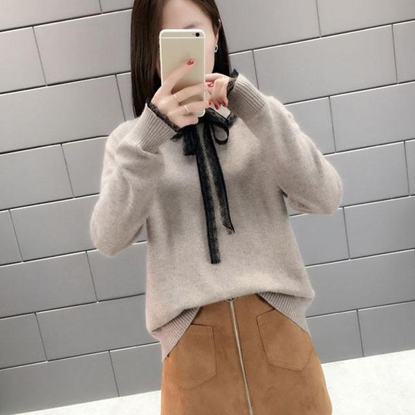 women's sweaters knitted pullovers autumn 2021 lace bow patchwork long-sleeve knit sweater loose women base jumper knitwear, White;black
women's sweaters knitted pullovers autumn 2021 lace bow patchwork long-sleeve knit sweater loose women base jumper knitwear, White;black