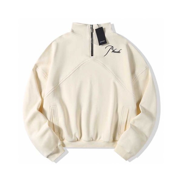 men's hoodies exactly right details - rhude 21fw pill embroidered letter stand collar half zipper short sweater, Black
men's hoodies exactly right details - rhude 21fw pill embroidered letter stand collar half zipper short sweater, Black