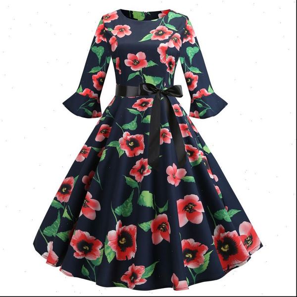 red flower 2021 new design style casual women dress spring sweet autumn winter party vintage ladies, Black;gray
red flower 2021 new design style casual women dress spring sweet autumn winter party vintage ladies, Black;gray