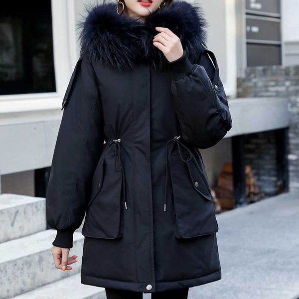 winter down solid color mid-length ladies parka warm hooded long sleeve high street women's jacket 2111102, Black
winter down solid color mid-length ladies parka warm hooded long sleeve high street women's jacket 2111102, Black