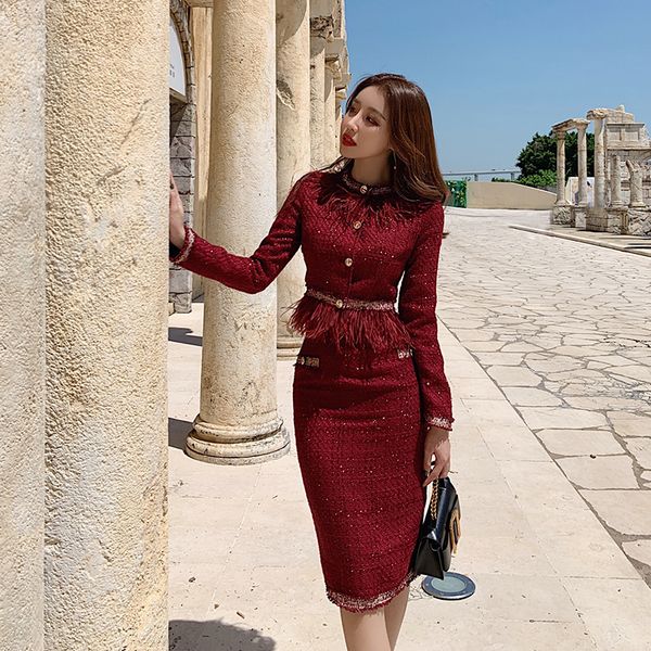women two piece dress sets winter new fashion small fragrance red suit tassel round neck short coat + hips skirt female s-3xl, White
women two piece dress sets winter new fashion small fragrance red suit tassel round neck short coat + hips skirt female s-3xl, White
