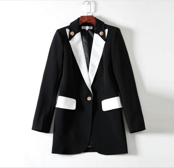 women's suits & blazers suit jacket 2021 autumn and winter lady's black white stitching metal buckle decorative one button blazer, White;black
women's suits & blazers suit jacket 2021 autumn and winter lady's black white stitching metal buckle decorative one button blazer, White;black