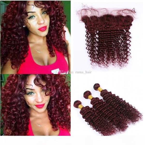 deep wave 99j hair bundles with lace frontal closure brazilian virgin burgundy deep curly human hair weaves with wine red lace frontal, Black;brown 
deep wave 99j hair bundles with lace frontal closure brazilian virgin burgundy deep curly human hair weaves with wine red lace frontal, Black;brown