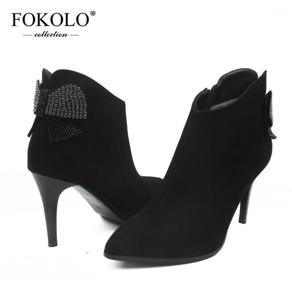 fokolo ankle boots women pointed toe kid suede zipper bow winter boots 2020 new fashion genuine leather ladies shoes handmade x91, Black
fokolo ankle boots women pointed toe kid suede zipper bow winter boots 2020 new fashion genuine leather ladies shoes handmade x91, Black