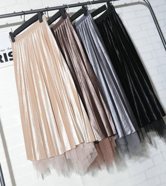 skirts 2021 ins fashion women velvet autumn winter mid-long mesh, Black 
skirts 2021 ins fashion women velvet autumn winter mid-long mesh, Black