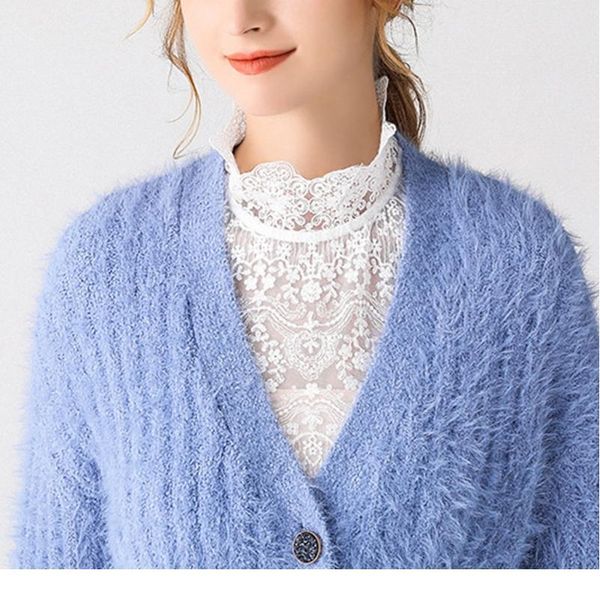women ruffles turtleneck decorative false fake collar sheer floral lace curved hem detachable half shirt dicke qyladq, White
women ruffles turtleneck decorative false fake collar sheer floral lace curved hem detachable half shirt dicke qyladq, White