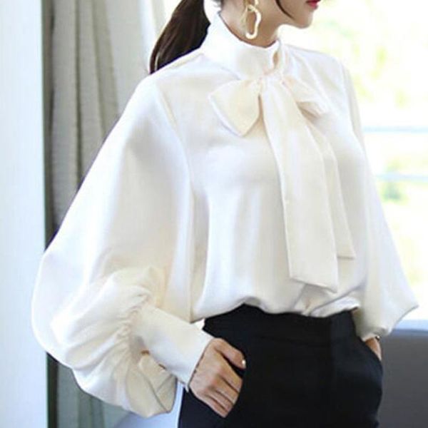 women's blouses & shirts women lantern sleeves solid color chiffon shirt elagent self-tie bowknot am1213, White
women's blouses & shirts women lantern sleeves solid color chiffon shirt elagent self-tie bowknot am1213, White