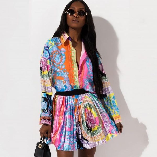 2 pieces set autumn fashion women set female floral print long sleeve shirt elastic waist mini skirts1, White
2 pieces set autumn fashion women set female floral print long sleeve shirt elastic waist mini skirts1, White