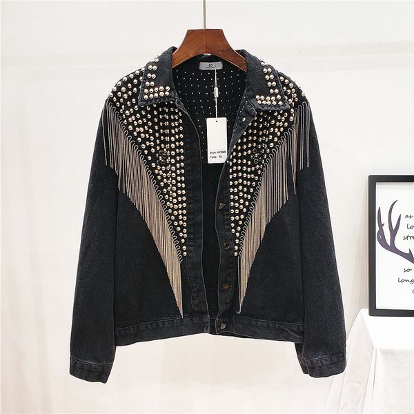new winter denim jacket coat women rivet tassel chain short coats woman loose streetwear long sleeve black coats abrigo de mujer, Black;brown
new winter denim jacket coat women rivet tassel chain short coats woman loose streetwear long sleeve black coats abrigo de mujer, Black;brown
