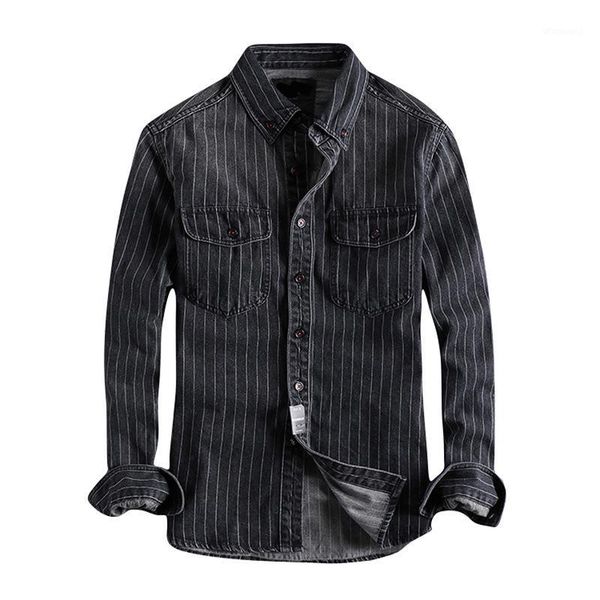 japanese harajuku vertical striped jeans shirt for men urban boys streetwear long sleeve button down denim shirt plus size1, White;black
japanese harajuku vertical striped jeans shirt for men urban boys streetwear long sleeve button down denim shirt plus size1, White;black