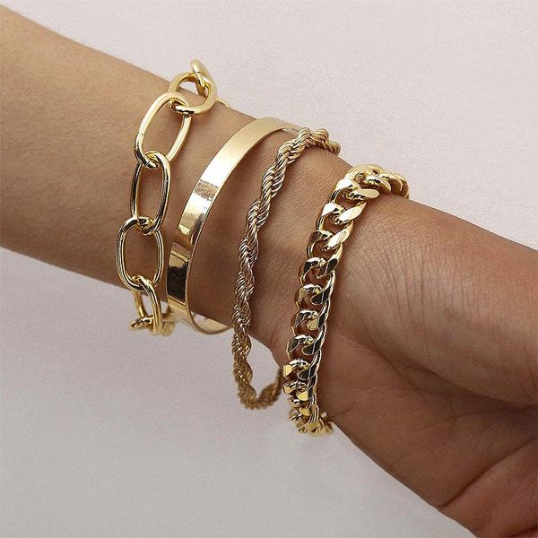 4pcs/set hip hop chunky thick miami curb cuban bracelets bangles layered punk metal twisted chain bracelet set jewelry gift, Black
4pcs/set hip hop chunky thick miami curb cuban bracelets bangles layered punk metal twisted chain bracelet set jewelry gift, Black