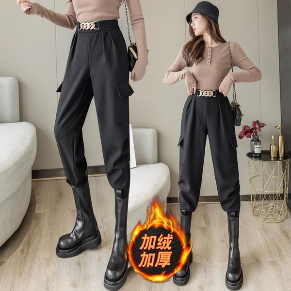 will add wool show tall waist overalls female european new winter leisure harlan beam foot turnip pants, Black;white
will add wool show tall waist overalls female european new winter leisure harlan beam foot turnip pants, Black;white