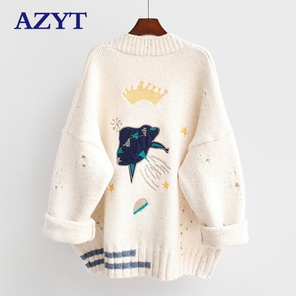 azyt women autumn winter knitted cardigan cartoon embroidery oversize sweater coat harajuku loose elegant v neck women cardigans 201119, White;black
azyt women autumn winter knitted cardigan cartoon embroidery oversize sweater coat harajuku loose elegant v neck women cardigans 201119, White;black