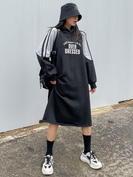 dazy slogan graphic contrast panel raglan sleeve hoodie dress z2su#, White;black
dazy slogan graphic contrast panel raglan sleeve hoodie dress z2su#, White;black