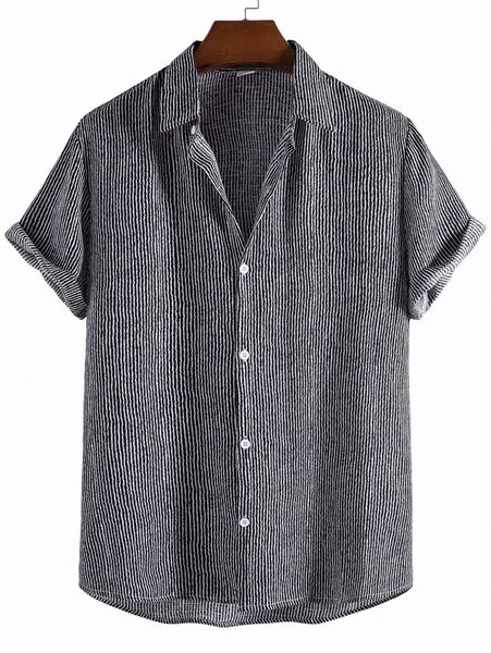 men striped print button front shirt b0cl#, White;black