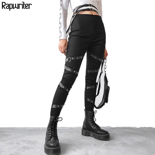 rapwriter streetwear punk pencil pants black women elastic high waist trousers patchwork leather bandage joggers pants capris lj201103, Black;white
rapwriter streetwear punk pencil pants black women elastic high waist trousers patchwork leather bandage joggers pants capris lj201103, Black;white