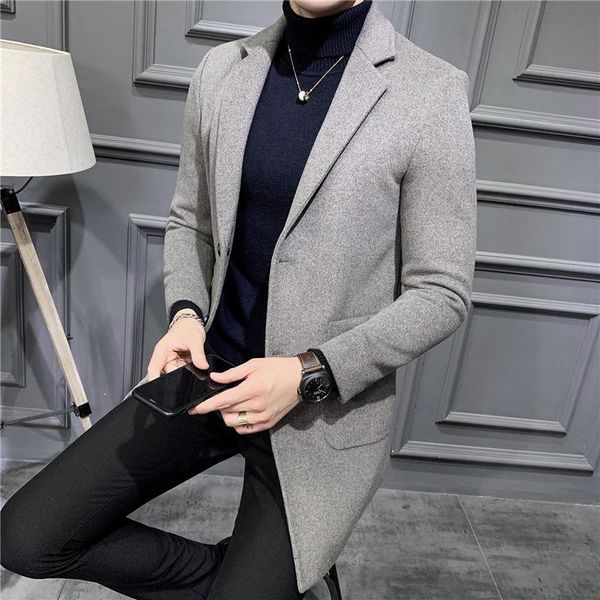 autumn and winter new men's korean plain woolen coat medium length slim british winter coat, Black
autumn and winter new men's korean plain woolen coat medium length slim british winter coat, Black