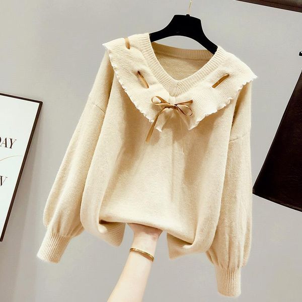 2021 new autumn and winter clothes loose outer wear women's sweater women's jacket base doll collar pullover, White;black
2021 new autumn and winter clothes loose outer wear women's sweater women's jacket base doll collar pullover, White;black