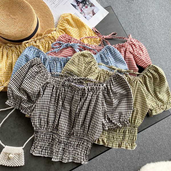 2021 new female singiny will see plaid blouse square puff short sleeves thin elastic ruched shirts zj9i, White
2021 new female singiny will see plaid blouse square puff short sleeves thin elastic ruched shirts zj9i, White