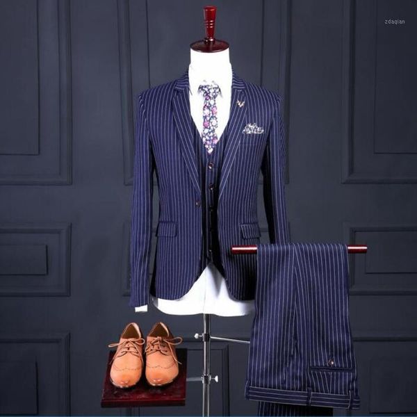 men's suits & blazers 2021 autumn suit three pieces set for men korean groom wedding slim fashion business professional casual striped, White;black
men's suits & blazers 2021 autumn suit three pieces set for men korean groom wedding slim fashion business professional casual striped, White;black