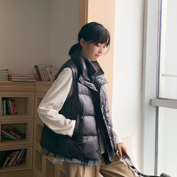 women sleeveless vest winter warm plus size cotton padded jacket female vests stand collar waistcoat with checked inner1, Black;white
women sleeveless vest winter warm plus size cotton padded jacket female vests stand collar waistcoat with checked inner1, Black;white
