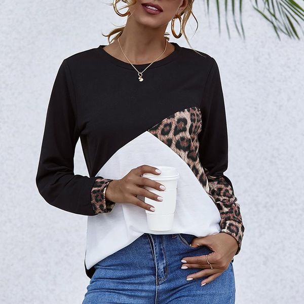 40# women's casual loose blouse elegant leopard printing patchwork collision color splicing round neck shirts women, White
40# women's casual loose blouse elegant leopard printing patchwork collision color splicing round neck shirts women, White