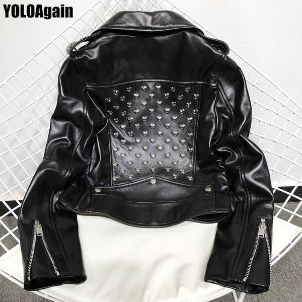 yoloagain women genuine leather jacket ladies heart rivet real sheepskin leather jacket, Black
yoloagain women genuine leather jacket ladies heart rivet real sheepskin leather jacket, Black