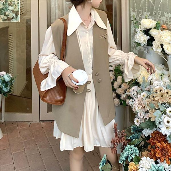 women's tracksuits french 2 piece set women elegant suits vintage flare sleeve mini dress+ designer chic vest korean style 2021 autumn, Gray
women's tracksuits french 2 piece set women elegant suits vintage flare sleeve mini dress+ designer chic vest korean style 2021 autumn, Gray
