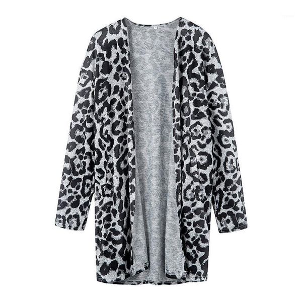 women knitted pattern leopard long cardigan, open front long sleeve casual sweater coats1, White
women knitted pattern leopard long cardigan, open front long sleeve casual sweater coats1, White