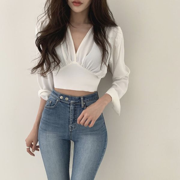 2021 new fashioned shirts of the solid vintage low v fit lace back sleeves long waist fine waistband cut-off female autumn 7csm, White
2021 new fashioned shirts of the solid vintage low v fit lace back sleeves long waist fine waistband cut-off female autumn 7csm, White