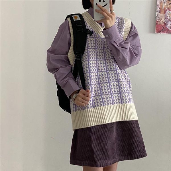 women's sweaters 2021 early autumn japanese all-match loose sweater retro v-neck college style pullover knitted waistcoat women, White;black
women's sweaters 2021 early autumn japanese all-match loose sweater retro v-neck college style pullover knitted waistcoat women, White;black