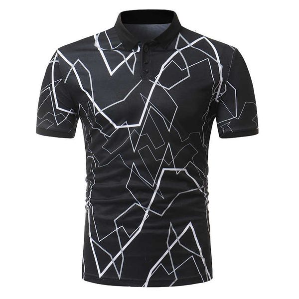 men's new casual print polo shirts with lapels and short sleeves, White;black
men's new casual print polo shirts with lapels and short sleeves, White;black