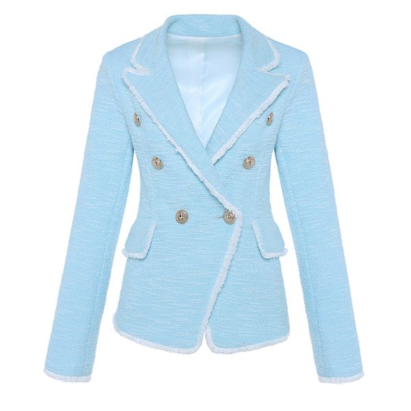 high street new fashion designer blazer women's double breasted lion buttons tassel fringe tweed blazer jacket 201102, White;black
high street new fashion designer blazer women's double breasted lion buttons tassel fringe tweed blazer jacket 201102, White;black