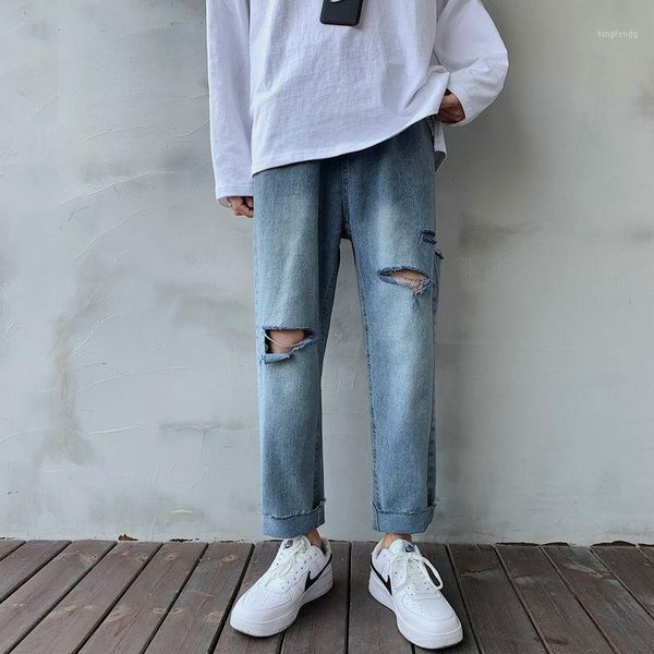 korean style ripped straight jeans men's fashion retro casual hole jeans men streetwear loose hip-hop denim trousers mens s-3xl1, Blue
korean style ripped straight jeans men's fashion retro casual hole jeans men streetwear loose hip-hop denim trousers mens s-3xl1, Blue