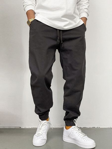 men slant pocket drawstring waist pants t1mp#, Black
