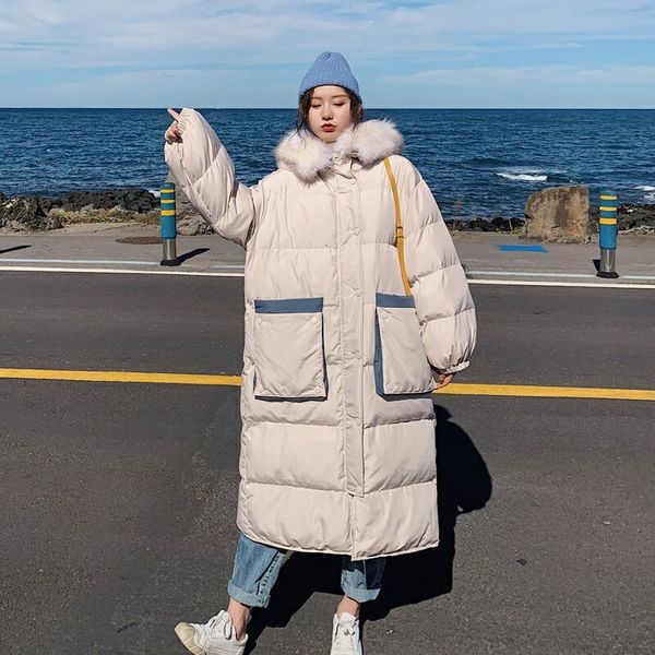long winter thicken warm down cotton coat womens big fur collar hooded padded parka jacket ladies loose overcoat outwear, Black
long winter thicken warm down cotton coat womens big fur collar hooded padded parka jacket ladies loose overcoat outwear, Black