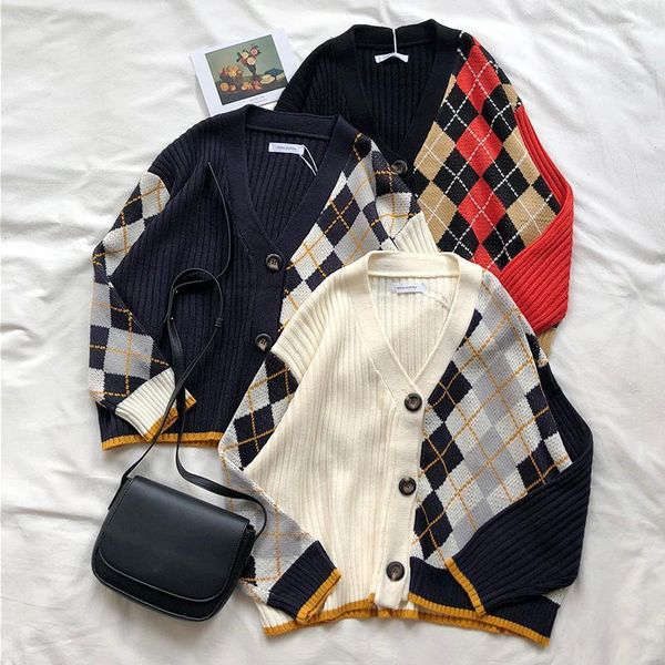 3 colors 2020 spring and autumn korean style color patchwork v neck plaid knittd cardigans womens sweaters womens (x180)1, White
3 colors 2020 spring and autumn korean style color patchwork v neck plaid knittd cardigans womens sweaters womens (x180)1, White