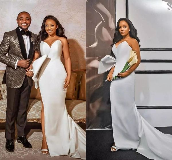 mermaid wedding dresses simple satin sweetheart side slit big bow sweep train bridal gowns african backless vestidos de novia, White
mermaid wedding dresses simple satin sweetheart side slit big bow sweep train bridal gowns african backless vestidos de novia, White