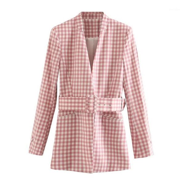 women's suits & blazers fashion plaid blazer women v neck pink with belt long sleeve hidden breasted casual coat female ropa de mujer1, White;black
women's suits & blazers fashion plaid blazer women v neck pink with belt long sleeve hidden breasted casual coat female ropa de mujer1, White;black