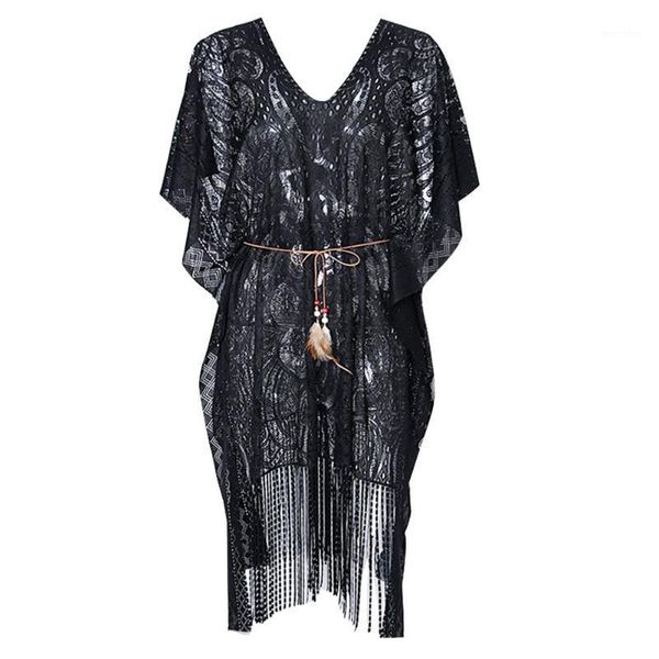women's swimwear women tassels solid holiday swim summer batwing sleeve bikini cover up sunscreen lace loose soft beach blouse with bel, White;black
women's swimwear women tassels solid holiday swim summer batwing sleeve bikini cover up sunscreen lace loose soft beach blouse with bel, White;black