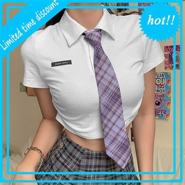 style 2021 summer new women's wear solid color lapel placard slim open navel short sleeve versatile shirt t-shirt, White
style 2021 summer new women's wear solid color lapel placard slim open navel short sleeve versatile shirt t-shirt, White