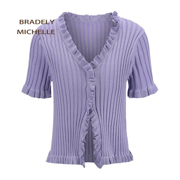 women fashion short-sleeve ruffles cardigans sweaters knits tees with single breasted big elastic knitted crop, White
women fashion short-sleeve ruffles cardigans sweaters knits tees with single breasted big elastic knitted crop, White