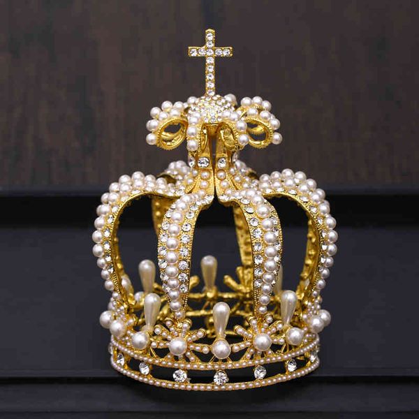 bridal crown headdress baroque crystal pearl gold round queen tiara jewelry party wedding hair accessories, Silver
bridal crown headdress baroque crystal pearl gold round queen tiara jewelry party wedding hair accessories, Silver