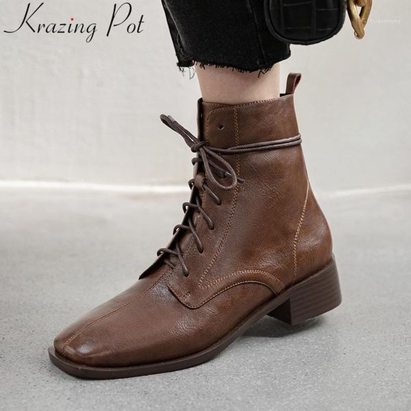 krazing pot 2020 split leather square toe med heel lace up winter shoes brand office lady dress concise retro ankle boots l421, Black
krazing pot 2020 split leather square toe med heel lace up winter shoes brand office lady dress concise retro ankle boots l421, Black