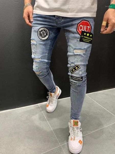 men embroidery pencil pants ripped jeans badge slim spring hole men's fashion skinny jeans men hip-hop trousers clothing1, Blue
men embroidery pencil pants ripped jeans badge slim spring hole men's fashion skinny jeans men hip-hop trousers clothing1, Blue