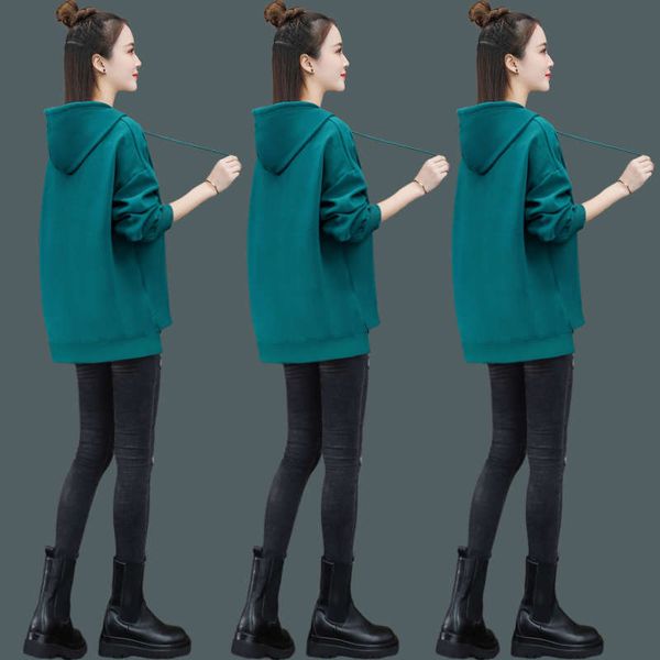 hooded sweater thickened plush women's 2020 new european foreign style casual coat, Black
hooded sweater thickened plush women's 2020 new european foreign style casual coat, Black