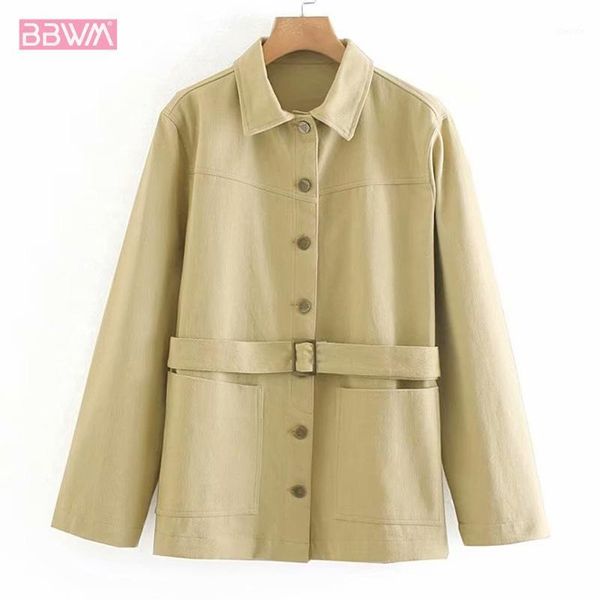 korean version of the lapel single-breasted tooling pocket long-sleeved women's jacket 2020 autumn simple chic belt female coat1, Black;brown 
korean version of the lapel single-breasted tooling pocket long-sleeved women's jacket 2020 autumn simple chic belt female coat1, Black;brown