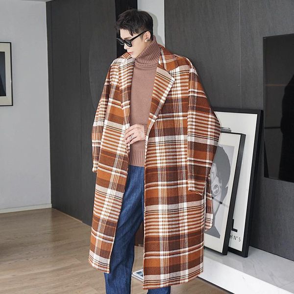 men vintage plaid casual loose belt long wool trench coat cardigan overcoat male korea streetwear windbreaker jacket overcoat, Black
men vintage plaid casual loose belt long wool trench coat cardigan overcoat male korea streetwear windbreaker jacket overcoat, Black