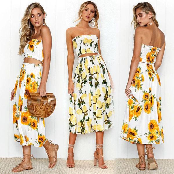 2020 newly summer boho dress sets 2pcs women clothes sets off shoulder skinny lemon sunflower print vest skirts 2 style, White
2020 newly summer boho dress sets 2pcs women clothes sets off shoulder skinny lemon sunflower print vest skirts 2 style, White