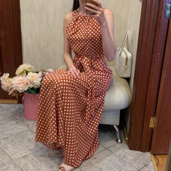 polka dot printed long dress ladies sleeveless back collar coffee casual dress ladies summer beach party dress summer vestidos, Black;gray 
polka dot printed long dress ladies sleeveless back collar coffee casual dress ladies summer beach party dress summer vestidos, Black;gray